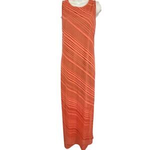 Apt 9 Womens Coral Orange Sleeveless Striped Maxi Lined Dress Stretch sz XL